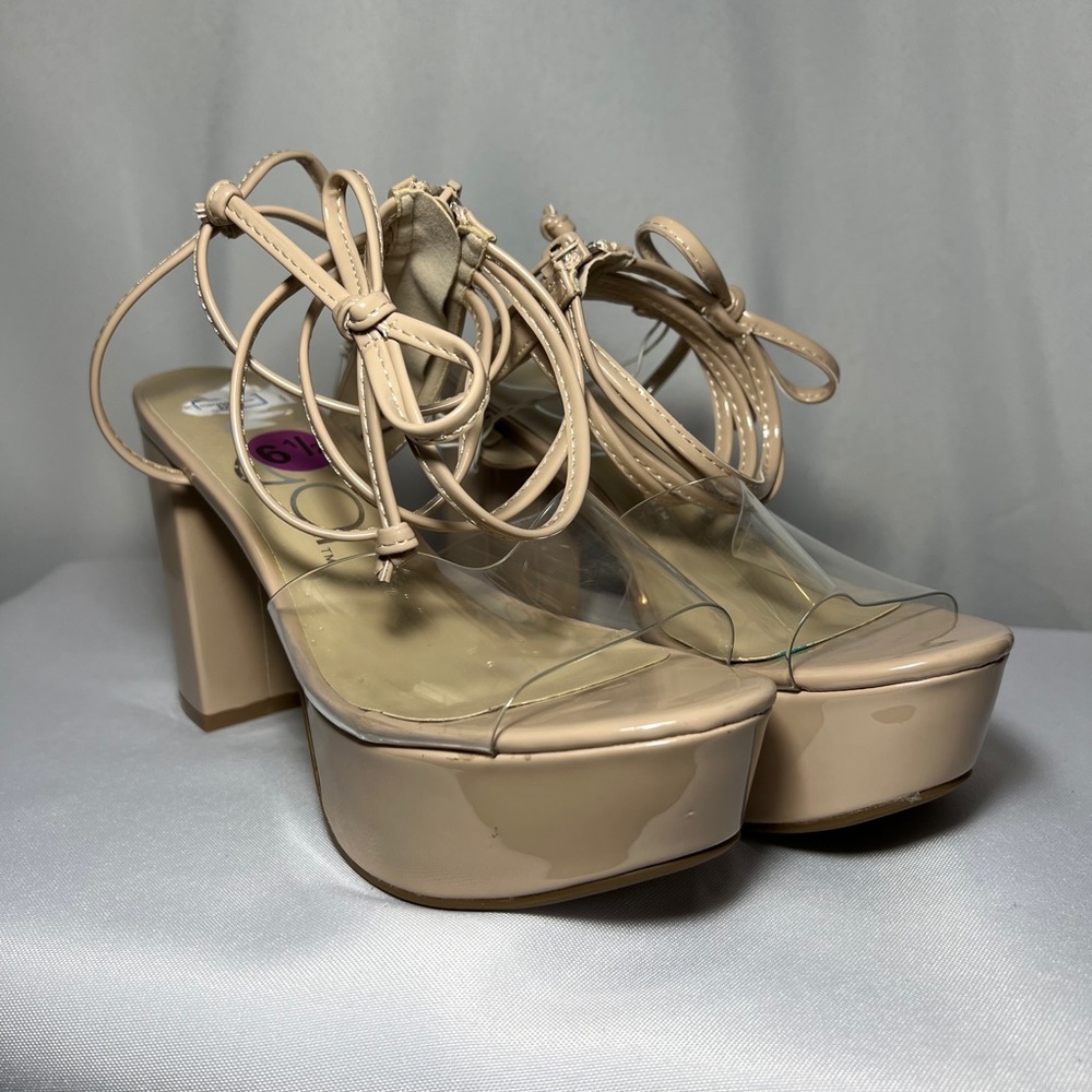 SUGARtm Tan Heels with Clear Strap